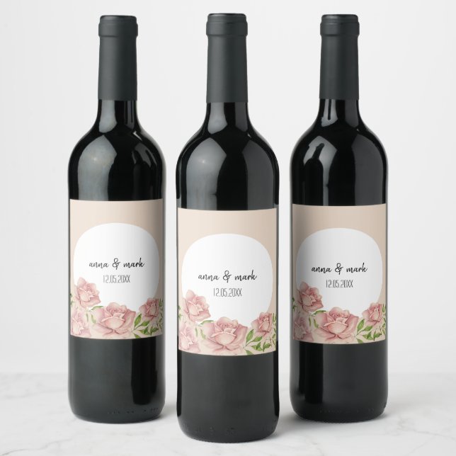 Soft Violet Blush Roses Watercolor Personalised Wine Label (Bottles)