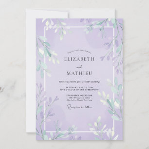 Soft Violet Leafy Wedding Invitation