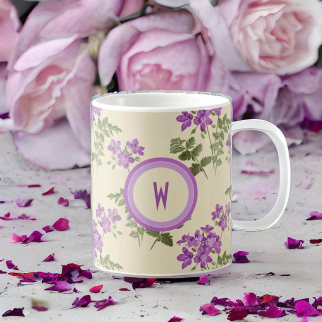 Soft Violet Pattern on Pale Yellow Coffee Mug (Creator Uploaded)