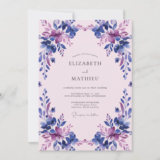 Soft Violet Periwinkle Blossom Wedding Invitation (Front)