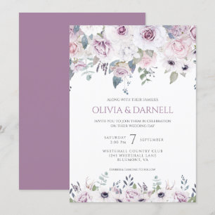 Soft Violet Pink Lavender White Floral Wedding I Invitation