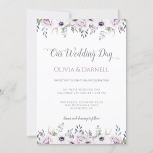Soft Violet Purple Lavender White Floral Wedding Invitation