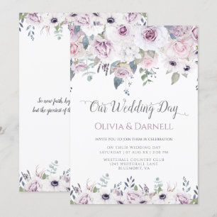 Soft Violet Purple Lavender White Floral Wedding Invitation