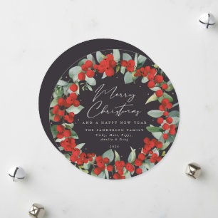 Soft Warm Black RedBerry+Eucalyptus Holiday Wreath Card