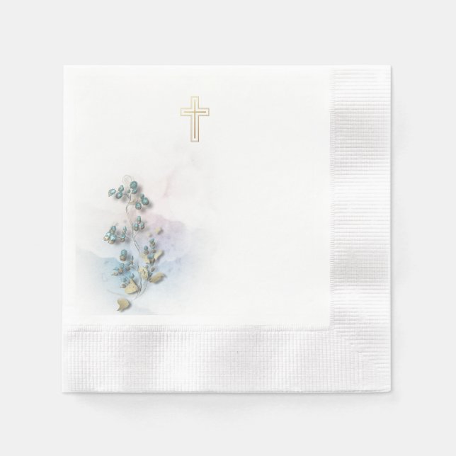 Soft watercolor and golden cross paper napkins  (Front)