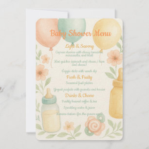 Soft Watercolor Baby Shower Menu Invitation
