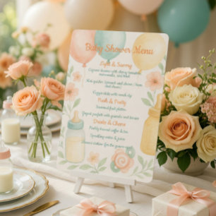 Soft Watercolor Baby Shower Menu Invitation