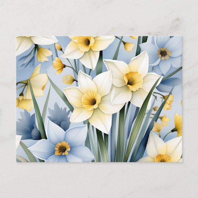 Soft Watercolor Background with Delicate Daffodil Postcard (Front)