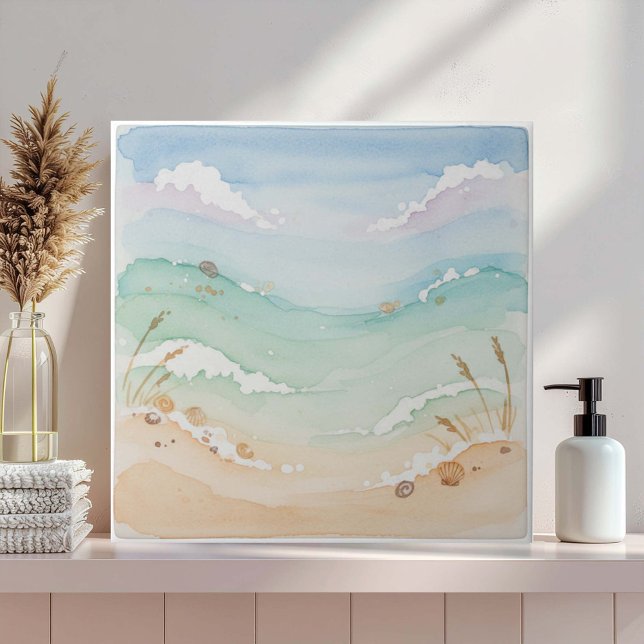 Soft Watercolor Beach Scene ID1207 Tile (Creator Uploaded)