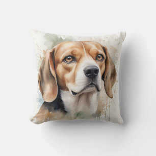 Soft Watercolor Beagle Portrait with Fluid Cushion