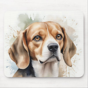 Soft Watercolor Beagle Portrait with Fluid Mouse Mat