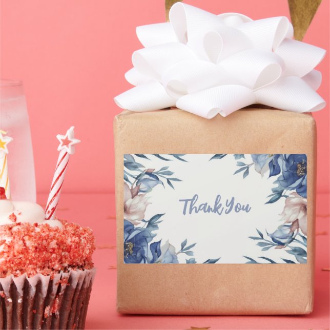 Soft Watercolor Blue Floral Rectangular Sticker (Party)