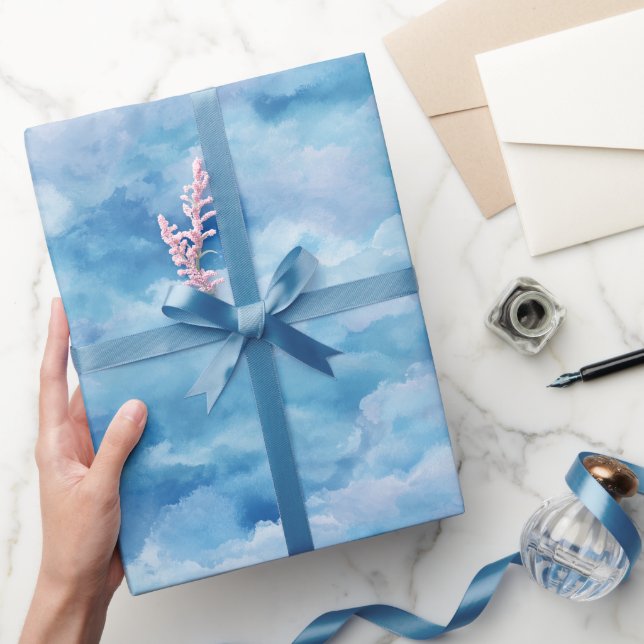 Soft Watercolor Blue Mist Sky Abstract Pattern Wrapping Paper (Gifting)