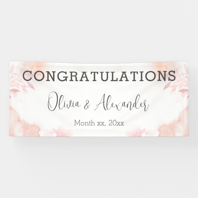 Soft Watercolor Blush Floral Wedding Banner (Horizontal)