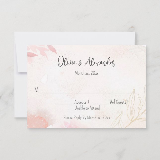 Soft Watercolor Blush Floral Wedding RSVP  Invitation (Back)