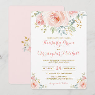 Soft Watercolor Blush Pink Floral Wedding Party Invitation