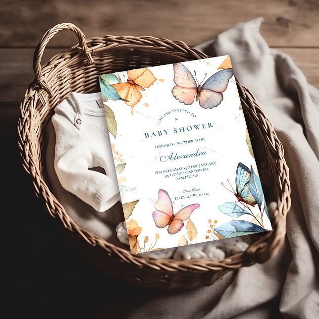 Soft Watercolor Butterfly Baby Shower Invitation (Creator Uploaded)