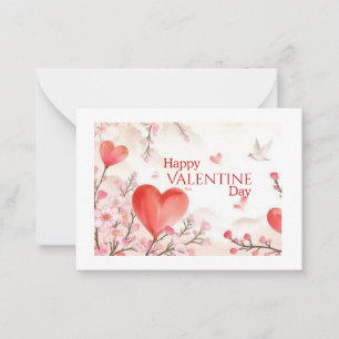 Soft Watercolor Cherry Blossom Valentine’s Day Card