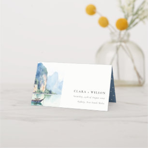Soft Watercolor Coastal Thailand Seascape Wedding Place Card