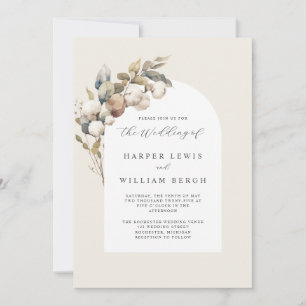 soft watercolor cotton & eucalyptus wedding invitation