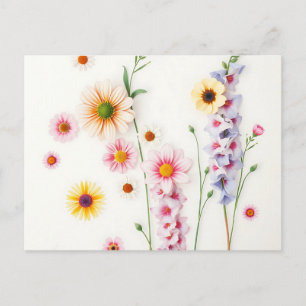 Soft Watercolor Daisies Delphiniums Postcard