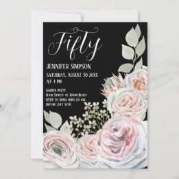 Soft watercolor delicate flowers Black Birthday Invitation