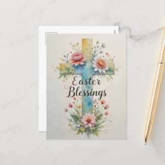 Soft Watercolor Easter Blessings Holiday Postcard