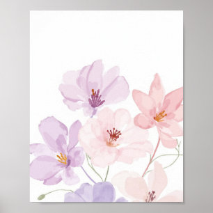 Soft Watercolor Floral Art – Pastel Pink and Laven Poster