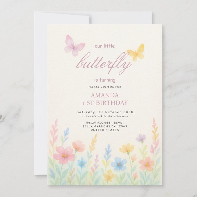 Soft Watercolor Floral Birthday Invitation (Front)