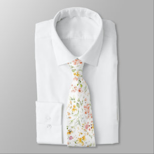 Soft Watercolor Floral Boho Wildflower Pastel Tie