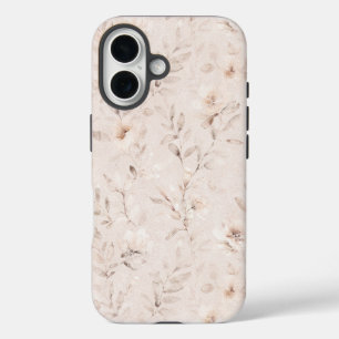 Soft watercolor floral branches neutral beige iPhone 16 case