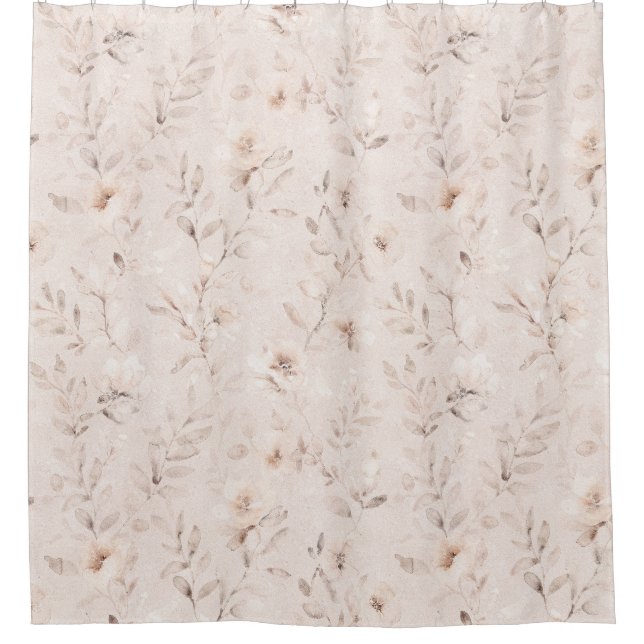 Soft watercolor floral branches neutral beige shower curtain (Front)