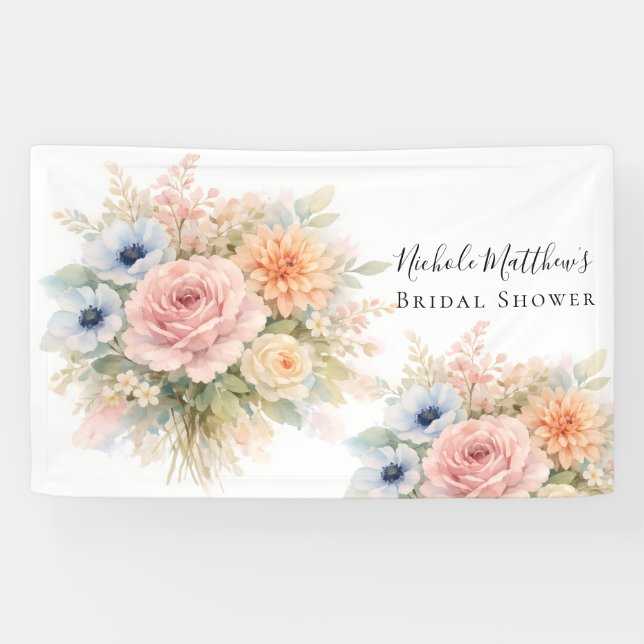 Soft Watercolor Floral Bridal Shower Banner (Horizontal)