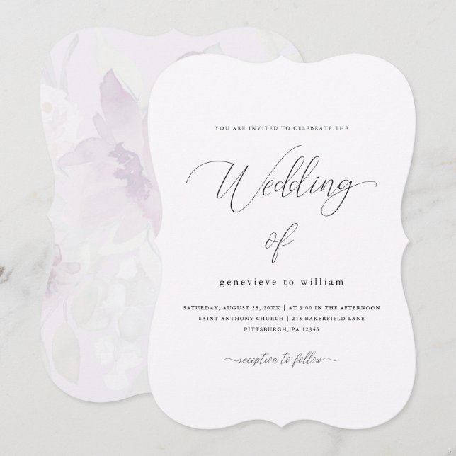 Soft Watercolor Floral Overlay Photo Wedding Invitation (Front/Back)