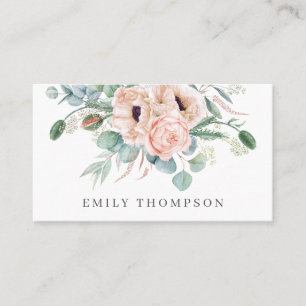 Soft Watercolor Floral Poppies and Roses Business Card