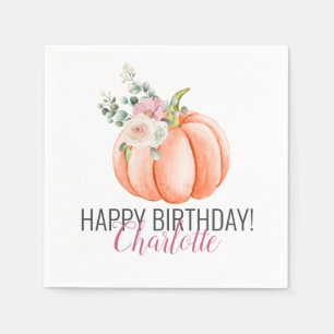 Soft Watercolor Floral Pumpkin Birthday Napkin