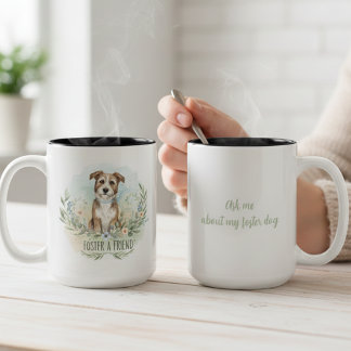 Soft Watercolor Floral Pup Foster Tribute Two-Tone Coffee Mug