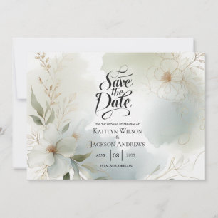 Soft Watercolor Floral Sage Green Wedding Save The Date