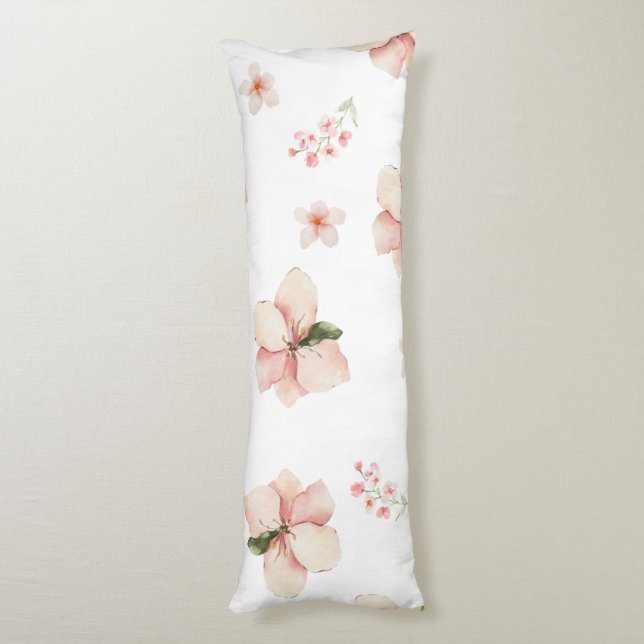 Soft Watercolor Floral Seamless Pattern Body Cushion (Back (Vertical))