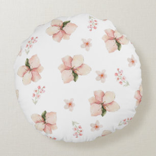 Soft Watercolor Floral Seamless Pattern Round Cushion