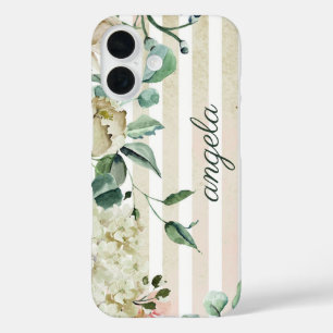 Soft Watercolor Floral Stripes  iPhone 16 Case