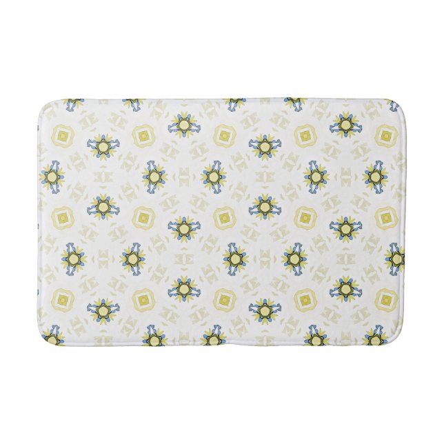 Soft Watercolor Floral Tile Pattern Bath Mat (Front)