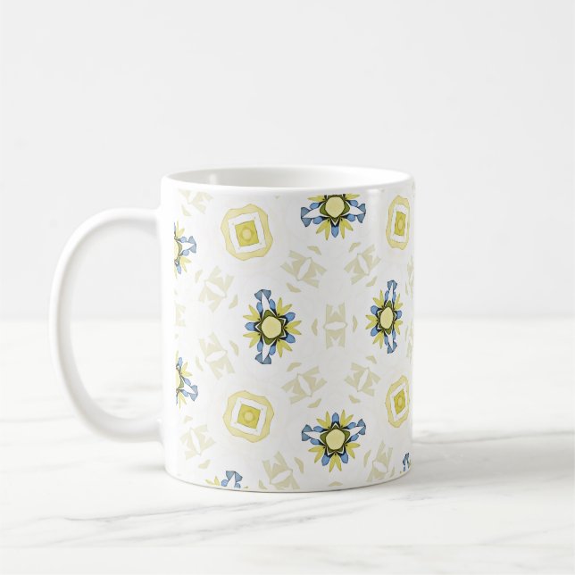 Soft Watercolor Floral Tile Pattern Coffee Mug (Left)