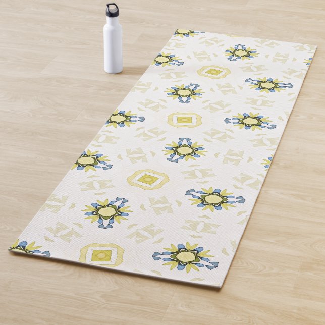 Soft Watercolor Floral Tile Pattern Yoga Mat (In Situ)