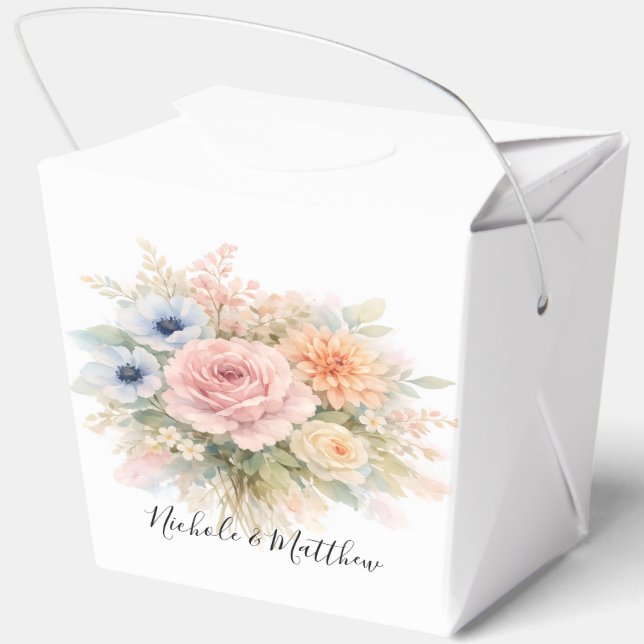 Soft Watercolor Floral Wedding Favour Box (Back)