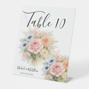 Soft Watercolor Floral Wedding Table Number Pedestal Sign