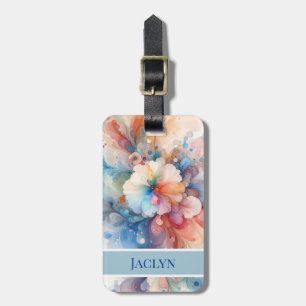Soft Watercolor Flower and Swirls Luggage Tag