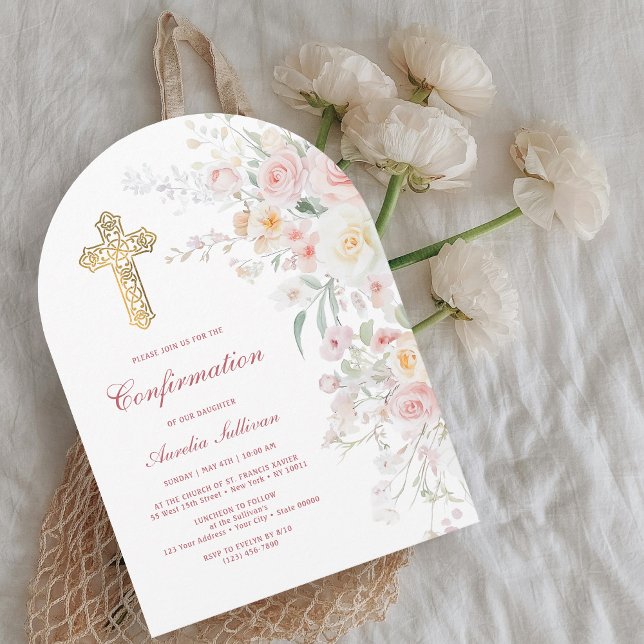 Soft Watercolor Flowers Arch Confirmation Invitation (Creator Uploaded)