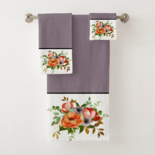 Soft watercolor flowers bath towel set