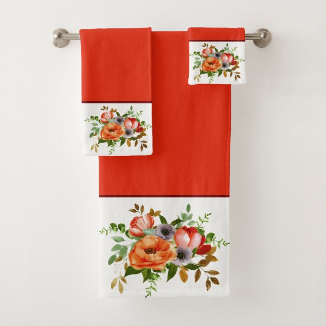 Soft watercolor flowers bath towel set (Insitu)